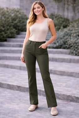 Lee Women's Relaxed Fit Mid Rise Straight Leg Wrinkle Free Pants - Frontier Oliv